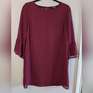 Lulu's Mini Shift Dress Burgundy Woven Plaid Sheer Bell Sleeves M Excellent